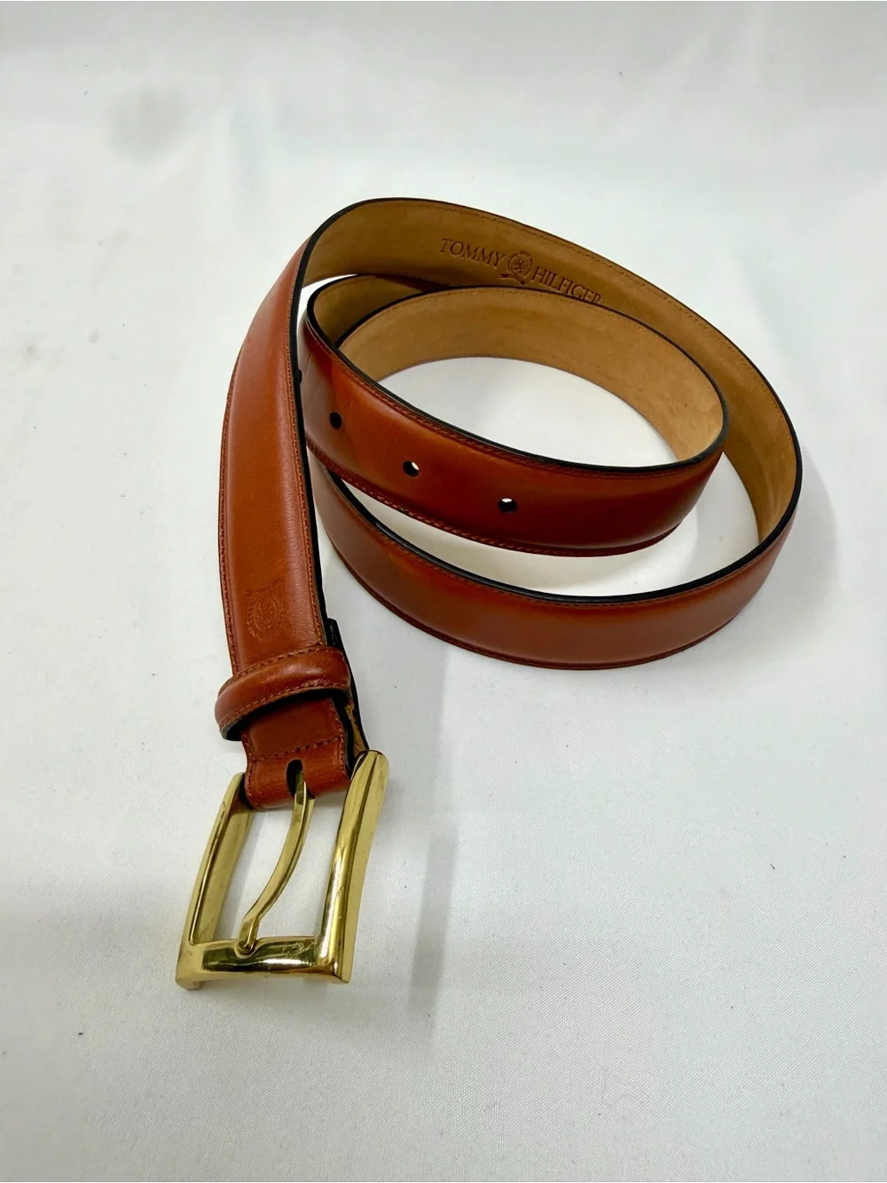 Tommy Hilfiger Brown Leather Belt Size 38/95 Gold Buckle